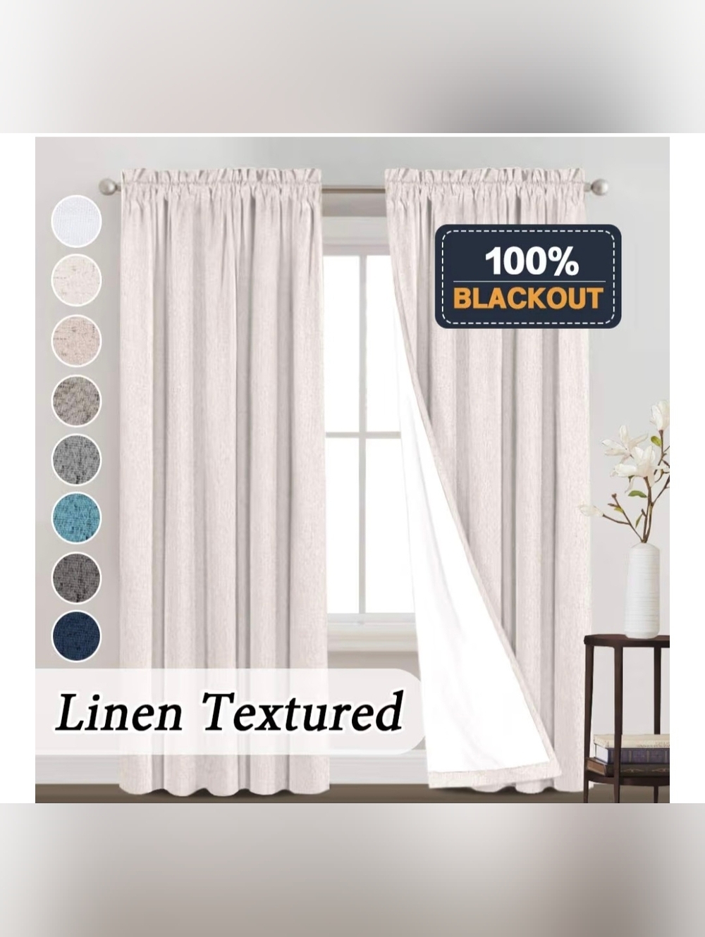 Light Linen Textured Blackout Curtain 2 Panel - Neutral Beige